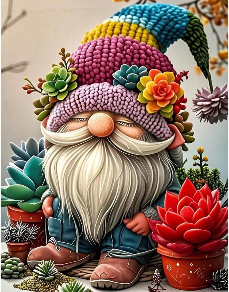 Tiwabb Gnome Succulent Stamped Cross Stitch Kits for Adults - Embroidery Kits for Beginners Adults,11 CT Patterns Dimensions Counted Cross Stitch Kits for Arts Craft Kits 12X 16 inch - Image 1